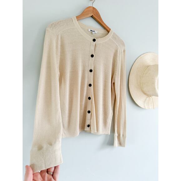Madewell | NWT Linen-Blend Crewneck Cardigan in Beach Sand | Sz XL - Picture 3 of 9